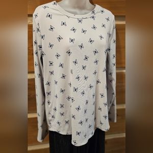 No Boundaries XXL Ladies Thermal Shirt White w/blue butterflies